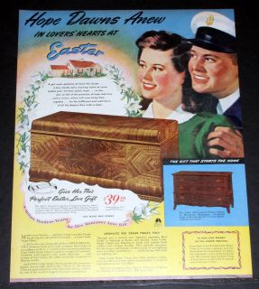   WWII MAGAZINE PRINT AD, LANE HOPE CHESTS FOR EASTER, NAVY & GIRL, ART