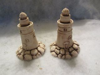 Marble Works Collectibles   Ohio   2 Handcrafted Lighthouses 3 tall 