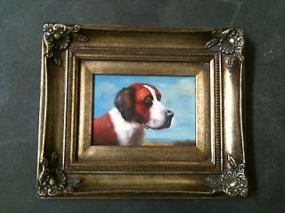 Newly listed ANTIQUED FRAMED PICTURE PAINTING OF SAINT BERNARD HUNTING 