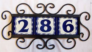 02 Iron Frame & 3 Mexican Ceramic Tiles House Numbers