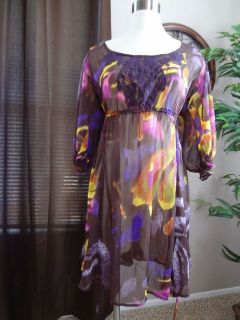 NWT LOVE FIRE Sheer 3/4 Sleeve Dress for Top Layer ~ Brown Purple 