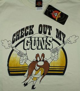 Looney Tunes Yosemite Sam Shirt Check Out My Guns Muscles Cream S/M/L 