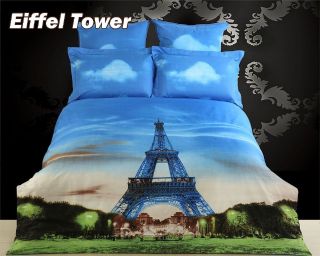 Eiffel Tower King Duvet Cover 100% Cotton City Themed Bedding, Dolce 
