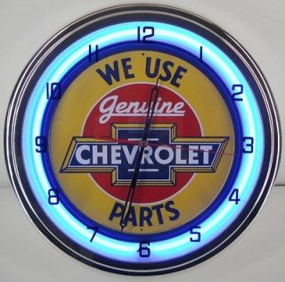 Chevy Parts 15 Neon Chome Clock Service Dealer Bowtie Logo Emblem 