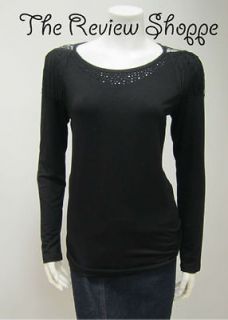 Simon Chang Black Long Sleeve Knit Top w/ Fringe and Lace NWT Org. $ 