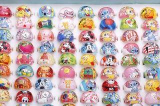   Mixed Lots Round Lucite Resin Cartoon Kids Childrens Jewelry Rings