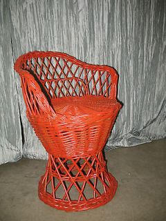 VINTAGE RED VANITY CHILDS COTTAGE WICKER STOOL CHAIR cottage chic mid 
