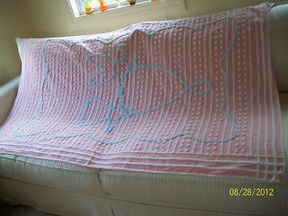   OR YOUTH BED 100% COTTON CHENILLE PINK BEDSPREAD W/BLUE/WHITE TUFTS