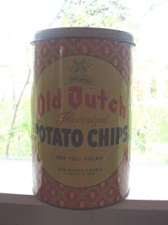 Old Dutch Potato Chip tin, Foods, One Full Pound, advertising, old 