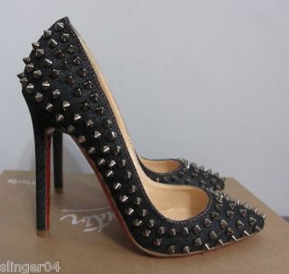 AUTHENTIC NEW CHRISTIAN LOUBOUTIN PIGALLE 120 SPIKED DENIM POINTED TOE 