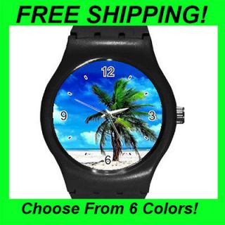 Leaning Palm Tree Design   Round Sports Watch (6 Colors)  MW1584