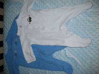 2x size 0 3m baby boy sleepers with feet used cheap GREAT condition 