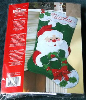 New Bucilla Santa & Wreath Jeweled Felt Christmas Stocking Kit