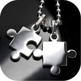 316L stainless steel 2 pieces puzzle jigsaw pendant free necklace 