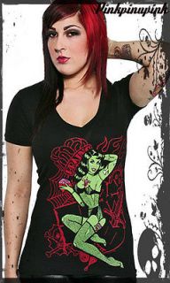 Sourpuss Voodoo Doll VNeck Tee Shirt Dead Girl Goth Punk Pinup 
