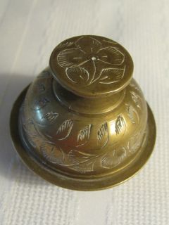   India Sarna Brass inscribed Bell Clapper Clanger 2 1/4 Elephant Leaf