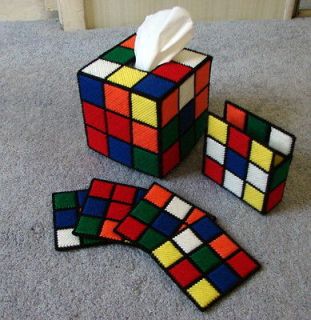 Rubiks Cube Tissue Box Cover & Coasters with Holder The Big Bang 