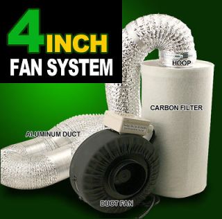 New MTN Hydroponics 4 Inline Duct Tube Exhaust Fan Carbon Filter Kit 