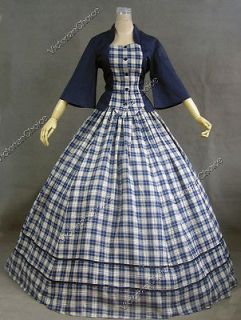 Civil War Victorian Cotton Blends Tartan Ball Gown Day Dress Prom 160 