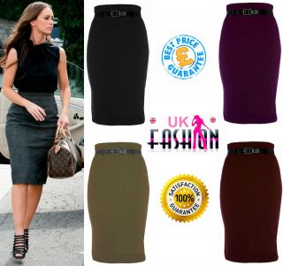 NEW WOMENS JERSEY PULL ON PENCIL KNEE LENGTH SKIRT LADIES PENCIL SKIRT 