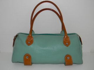 Claudia Firenze Italy Turquoise & Tan Leather Satchel Handbag Purse