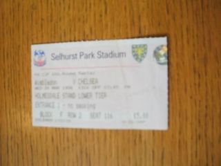 20/03/1996 Ticket Wimbledon v Chelsea [FA Cup Replay] (Folded). No 