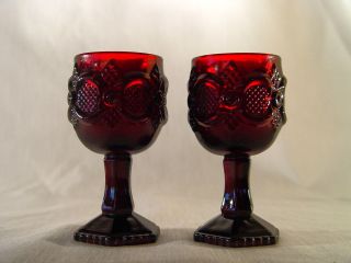   PAIR AVON CAPE COD RUBY RED FOOTED WINE/CORDIAL GLASSES 2 1/2 OZ
