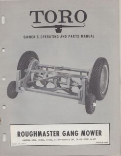 1962 TORO ROUGHMASTER GANG MOWER OWNERS OPERATING & PARTS LIST MANUAL