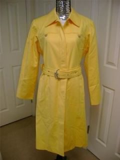 COLE HAAN WOMENS YELLOW BELTED TRENCH COAT FLOWERS LINIG SZ 14 COTTON