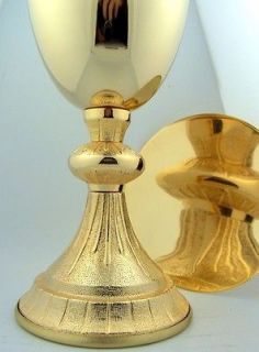   Sacred Vessel Gold Church Chalice Goblet Cup & Communion Paten Set NR