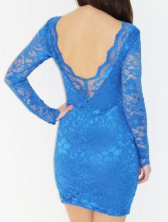 COBALT BLUE LACE V SHAPED BACKLESS BODYCON BODY CON MINI DRESS SIZES 8 