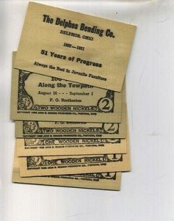 DELPHOS OHIO 1951 WOODEN NICKEL $1 $2 FLAT LOT OF 6