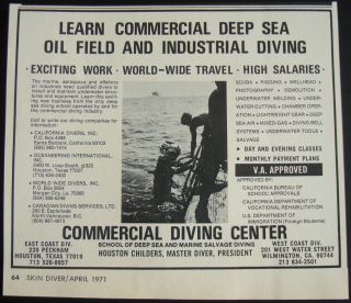 1971 SCUBA SKIN DIVERS COMMERCIAL DEEP SEA DIVING OIL FIELD BELL AD