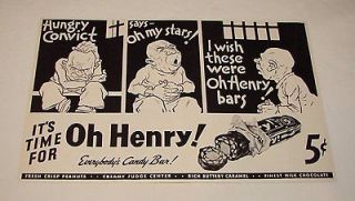 1938 Oh Henry candy bar ad ~ HUNGRY CONVICT