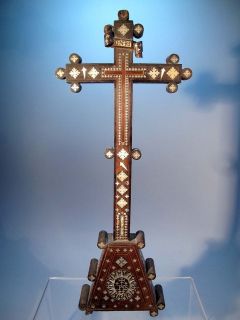 18th C. Reliquary Crucifix Jerusalem / Franciscan Mother Of Pearl 
