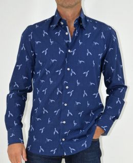   PETAL PATTERNED UNDER BUTTON DOWN COTTON SHIRT. NAVY. NEW FOR AUTUMN