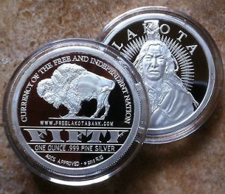   FINE PROOF SILVER~LAKOTA INDIAN~CRAZY HORSE~BUFFALO~Bullion Round Coin