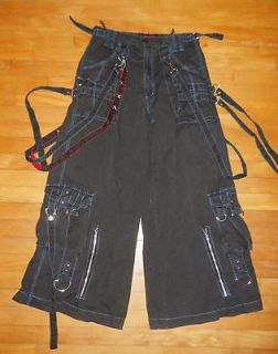   Black Pants SZ M Goth SteamPunk Emo Straps Blue Trim Zipper Industrial