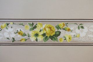 1940s Vintage Wallpaper Border yellow roses and white lace