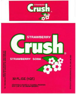Old soda pop bottle label CRUSH STRAWBERRY SODA unused new old stock n 