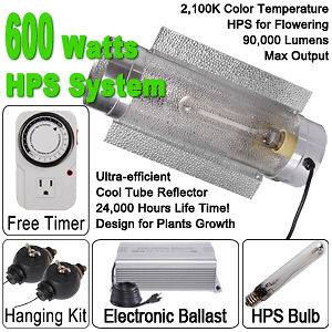 Pro 600w Digital HPS Grow Light Air Cooled Cool Tube Reflector Hood 