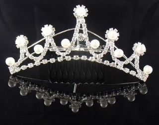 Bridal Princess Rhinestones Crystal Flower Wedding Silver Tiara Crown 