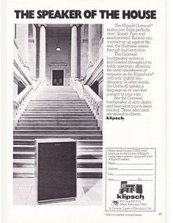   Print Ad 1979 THE KLIPSCH CORNWALL SPEAKERS The Speaker of The House
