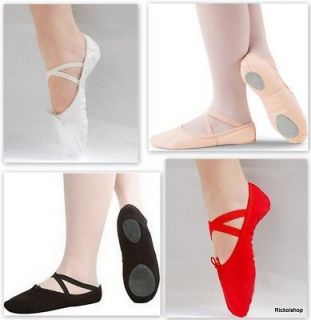 NEW Adult Womens Canvas Split Sole Ballet Slippers Shoes Pink Black 
