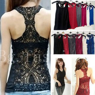 Womens Sexy Back Crochet Lace Tank Top Sleeveless T shirt Hollow out 