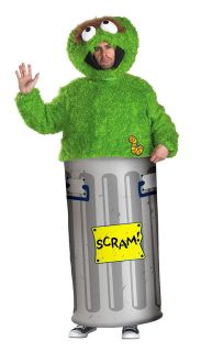 Mens Oscar the Grouch Halloween Costume Sesame Street Garbage Can Suit 