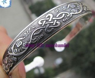   Tibet Silver Carved Chinese Tie Amulet Totem Lucky Cuff Bracelet 1.0