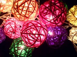 20pcs Multi Color Handmade Rattan Balls String Lights Party Wedding 