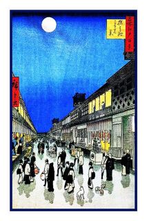 Japanese Night Street Scene by Hiroshige Counted Cross Stitch Chart