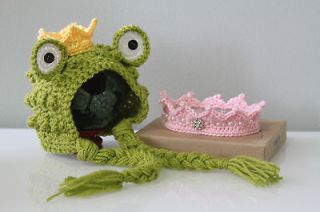   Newborn Prince Frog Bonnet and Princess Crown, twins photo prop